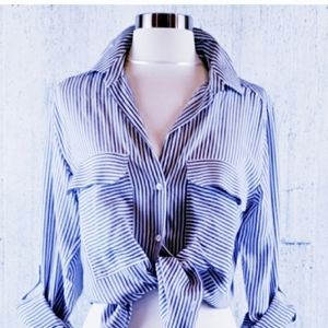 Zara blue and white stripe oversize blouse NWOT XS